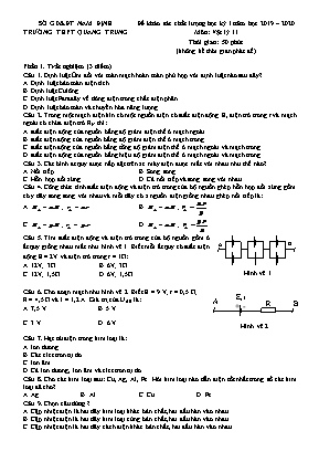 Đề khảo sát chất lượng học kỳ I môn Vật lý Lớp 11 - Năm học 2019-2020 - Trường THPT Quang Trung (Có đáp án)